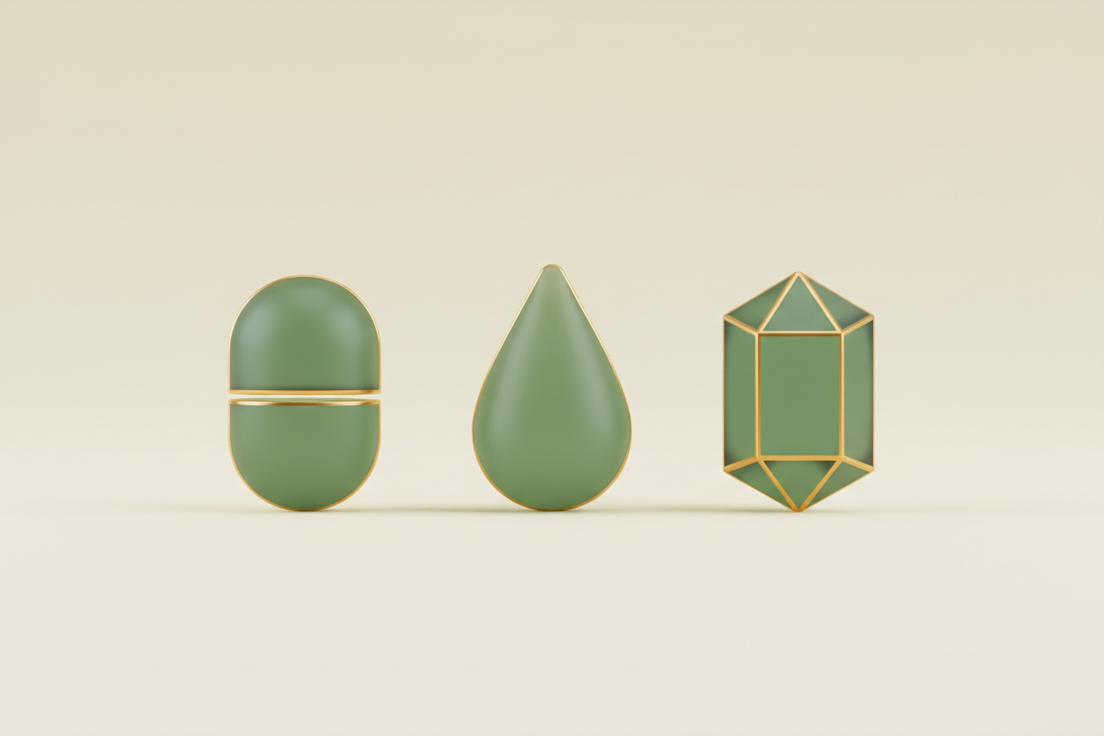 Ilustração 3D dos passos: Reúna os ativos, Tome com água, Escolha o momento
